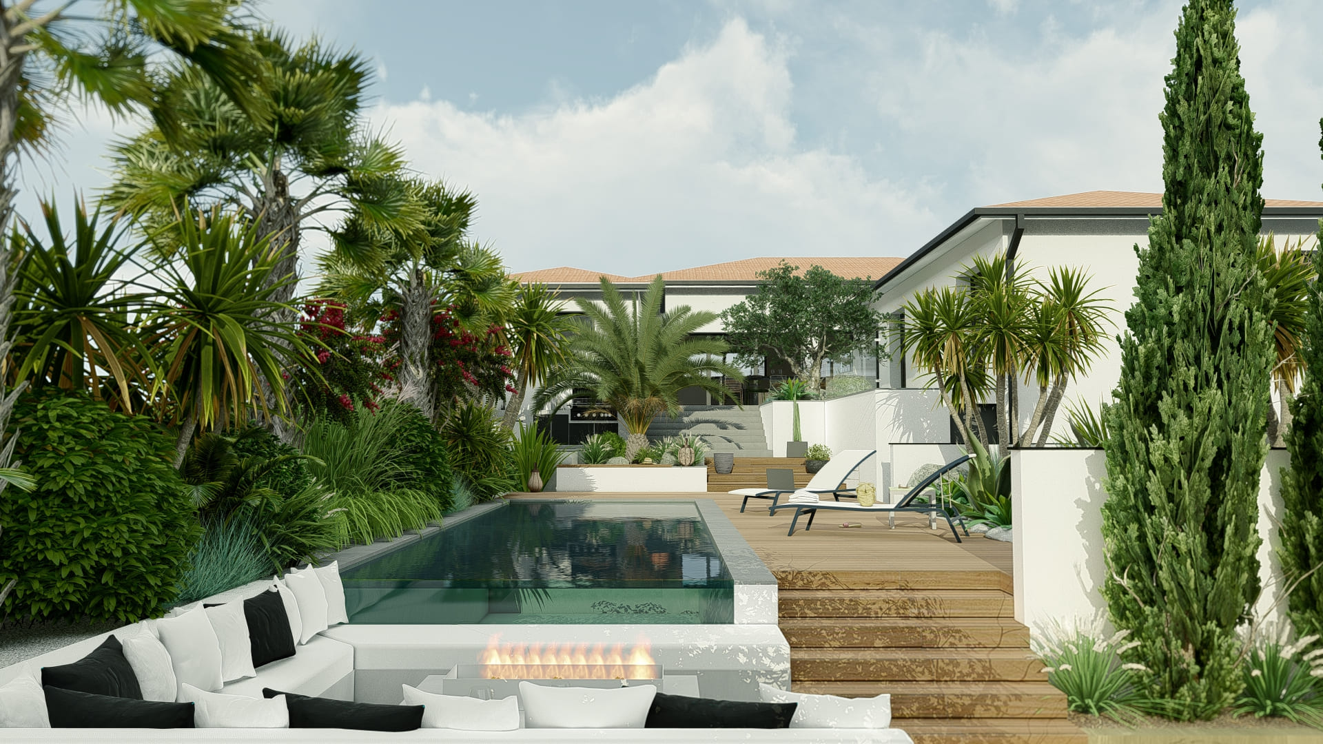 Conception 3D d'un projet piscine réalisé par Aloha